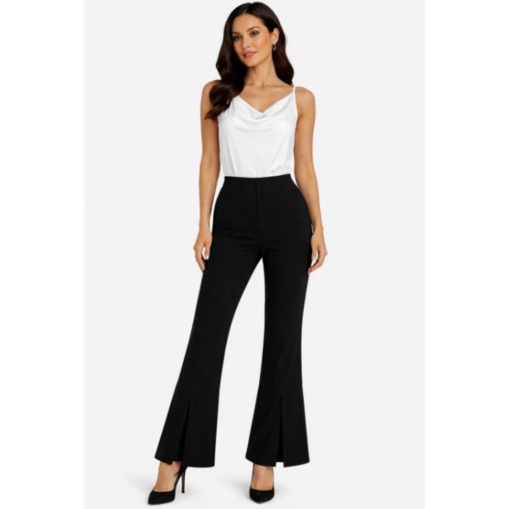 White House Black Market Soft Flowy Black Flare Leg Pants size 10‎ Preppy